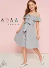 Gray Colour Latest Designer Exclusive Fancy Off shoulder frock Westen Style Penguin lycra Kids Wear Collcetion ADAA 03